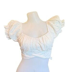 Blanco by Nature Coastal Cream Puff Sleeve Wrap Crop Top Size L Cotton Boho